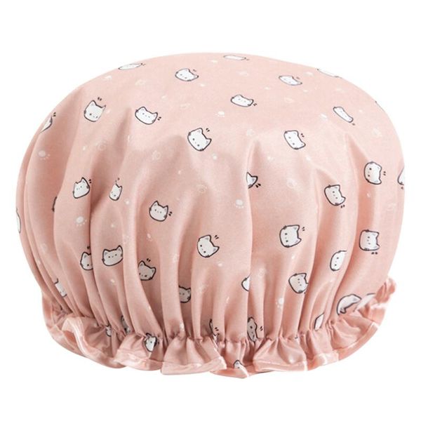 

kawaii cat pattern shower cap elastic hair cover bonnet cooking bathing spa kitten hat beanie caps