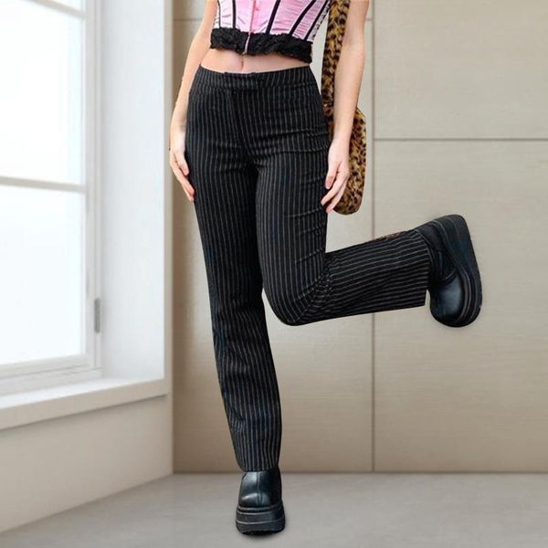 

women's pants & capris women 's striped casual mid waist straight vintage skinny trouse daily business suit women's trousers, Black;white