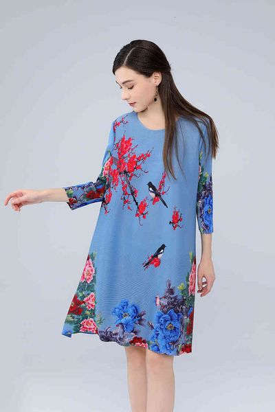

dress miyake chinese style print fold with three quarter, Black;gray