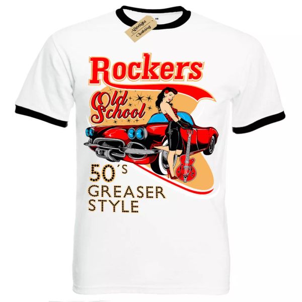 

rockeros camiseta 50s greaser oldschool hombre ringer, White;black