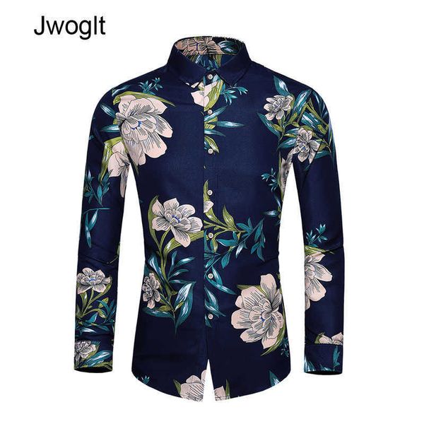 

45kg-120kg autumn men's shirt turn-down collar long sleeve button up flowers printed design hawaiian shirts 5xl 6xl 7xl 210528, White;black