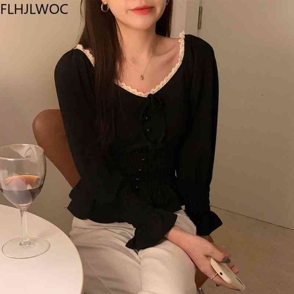 

women's knits & tees spring women cute sweet short crop korea japan style girls solid single breasted button bow tie black bl, White