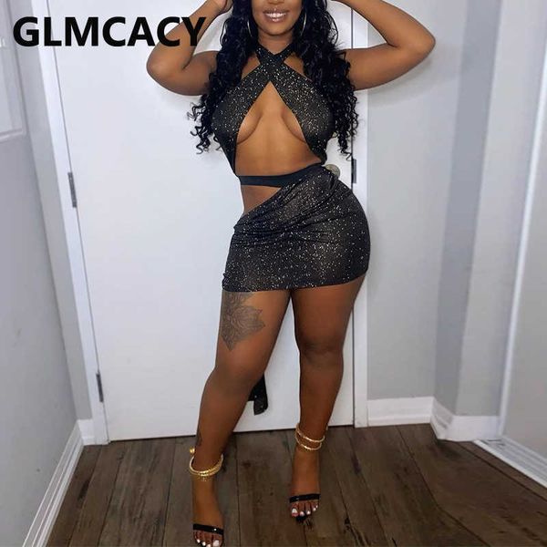 

two piece sets women halter backless & mini bodycon skirts 210702, White