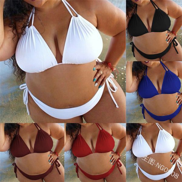 

bandage 2019 solid color large neck split swimsuit bikini girl, White;black