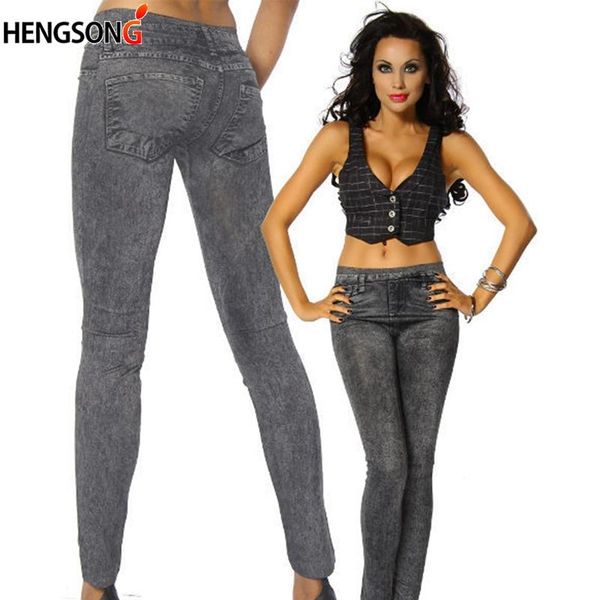 

women's leggings spring autumn fashion skinny slim thin high elastic waist washed jeans pencil pants denim for women, Black