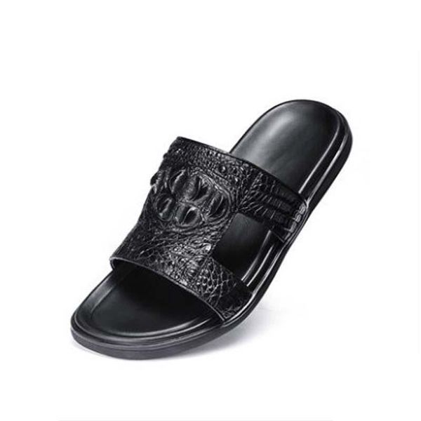 

slippers ouluoer thailand crocodile men male high-grade sandals wear outside, Black