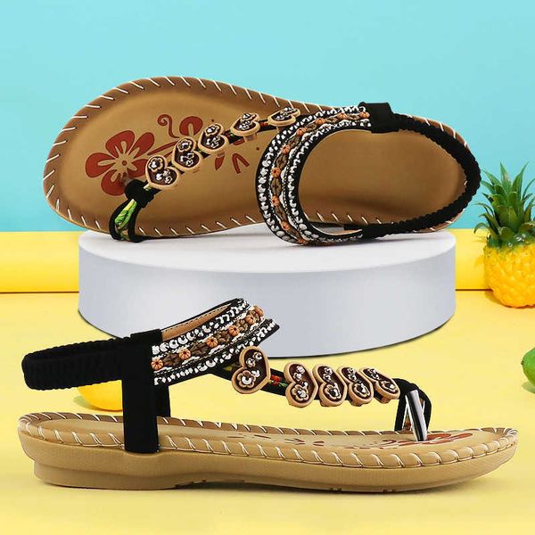 

women sandals resorts toe post massage crystal flowers print sandals soft ladies summer sandals 2021 new y0714, Black
