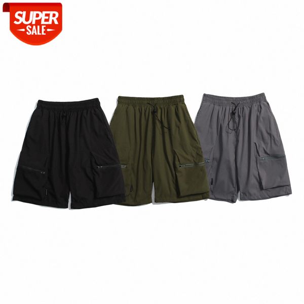 

japanese retro street functional wind big pocket overalls shorts male hip-hop loose trend five-point pants #vn2r, Black
