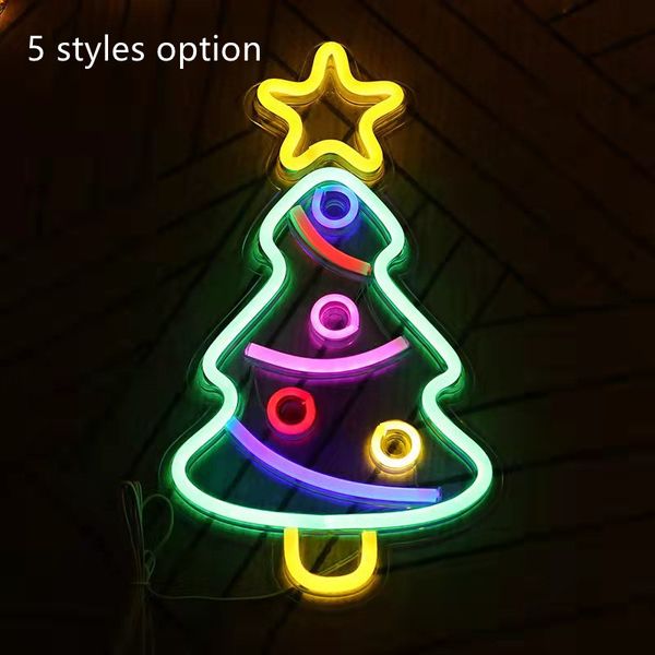 

2021 est new year christmas indoor led neon sign for party room decor green christmas-tree 5 styles option holiday lighting