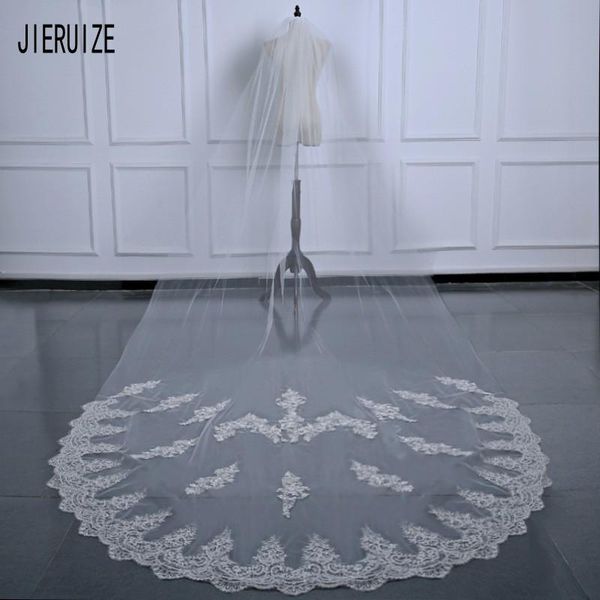 

bridal veils jieruize 3m long veil lace appliqued cathedral length white ivory wedding bride hair with comb, Black