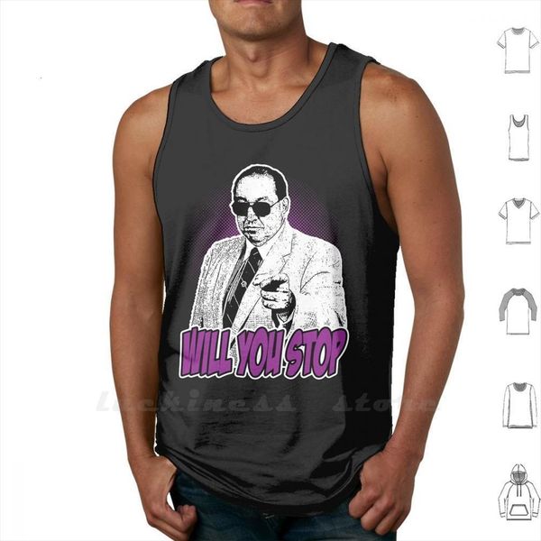

gorilla monsoon will you mens stank vest sleeveless wrestling old school legend retro classic 80s 90s, White;black