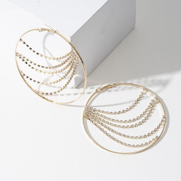 

hoop & huggie golden rhinestone geometric round big earrings exaggerated temperament female trend fashion personality, Golden;silver