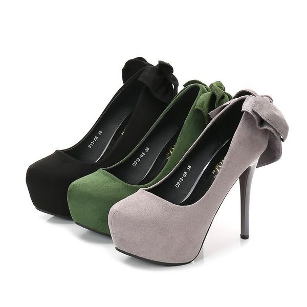 

women pumps high heels shoes woman stiletto round toe female party office lady wedding bowknot dress, Black