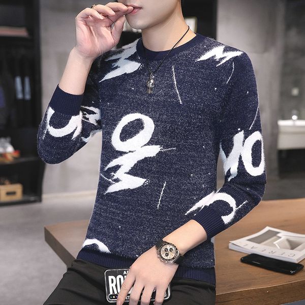 

fashion sweater men's t-neck for autumn and winter 2021 youth slim fitting pullover, White;black