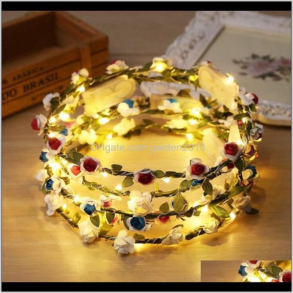 Flores decorativas grinaldas por atacado LED luz praia menina grinalda rosa flor headband guirlanda casamento material wen6653 e1yzk m5bau