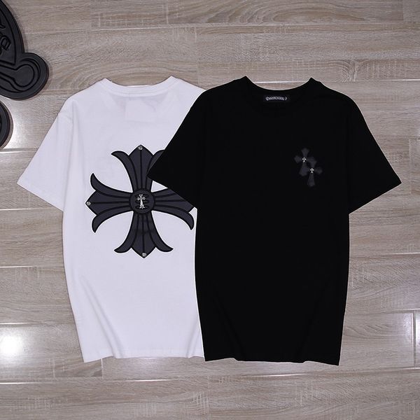 

t shirt 21ss summer cross with sanskrit embroidery short sleeve casual for men and women, White;black