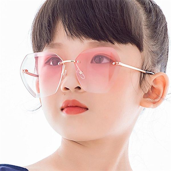 

sunglasses 2021 fashion trimming rimless kids luxury brand design sun glasses for girls boys color lens alloy frame eyewear, Blue