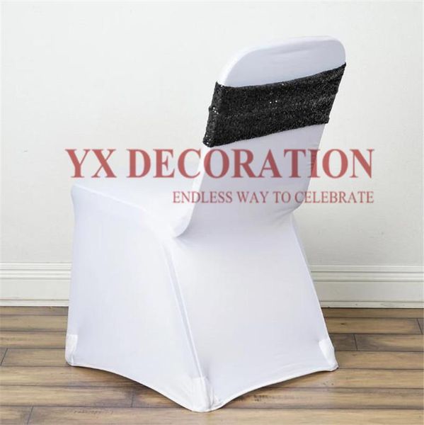 

two side sequin chair band sash tie bow for banquet wedding spandex cover decoration sashes