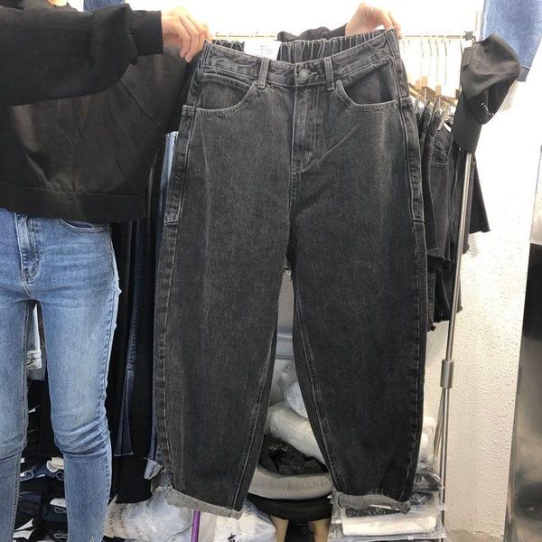 

men's pants 2021 elastic waist pocket loose large black gray wide leg jeans women's casual