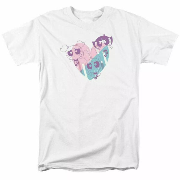 

powerpuff girls powerpuff heart t shirt mens licensed cartoon merchandise white, White;black