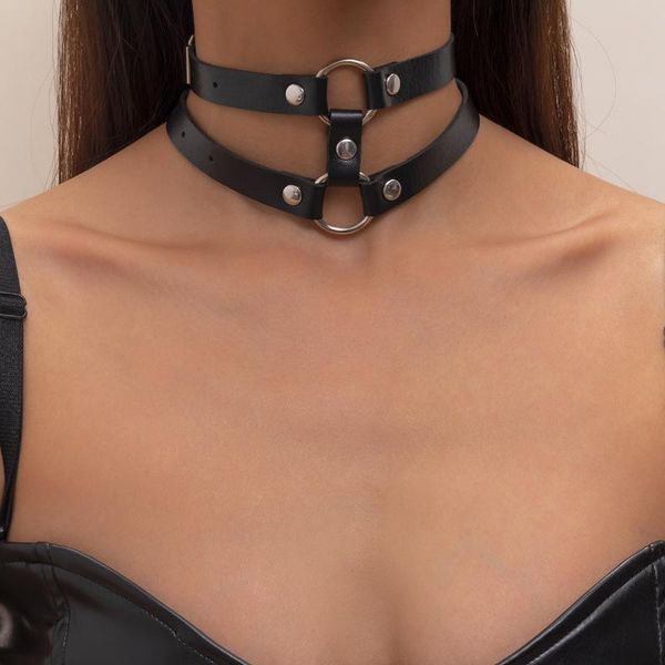 

chains necklace for women geometric double-layer pu collar fashion simple leather clavicle metal jewelry goth cubana choker, Silver
