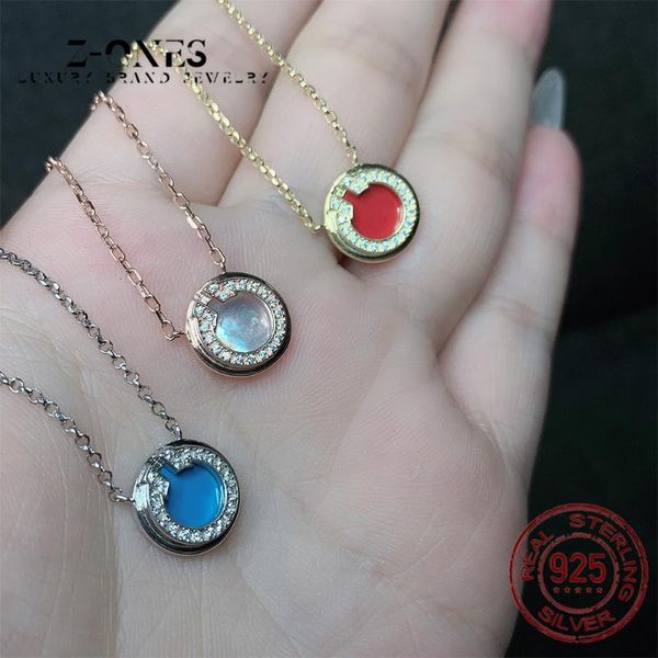 

chains 925 sterling silver necklace round shell pendant enamel clavicle chain charm accessories wedding gift classic fashion