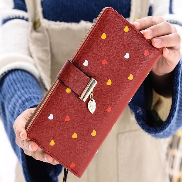 

wallets large capacity women pu long clutch wallet female purse lady purses card carteras zipper strap money bag, Red;black