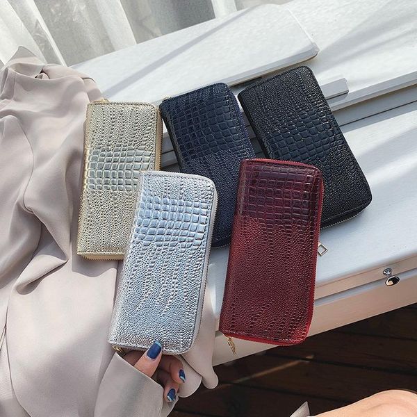 

wallets 2021 women's crocodile pattern wallet fashion long clutch bag doka, Red;black