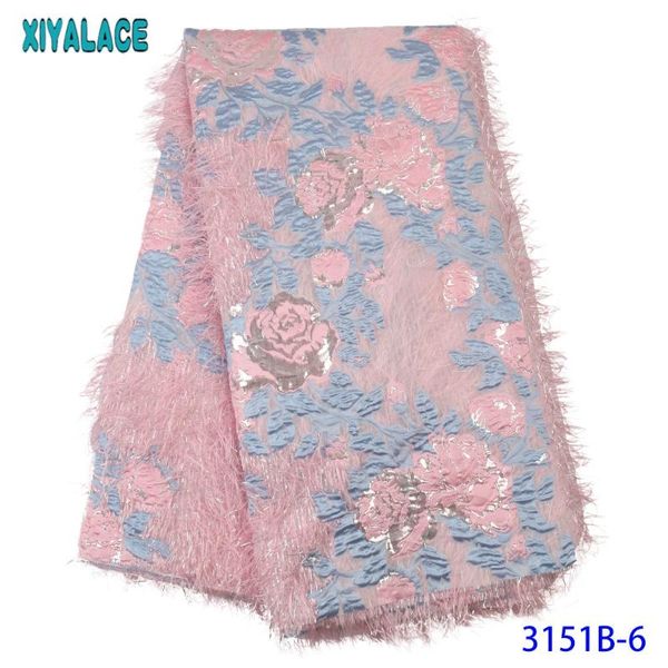

ribbon african lace fabric 2021 brocade laces with feather flower pattern for patry ks3151b, Pink;blue