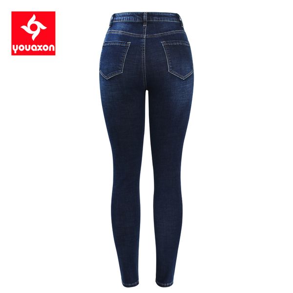 

20112141 youaxon new arrived high waist jeans for women stretchy dark blue button fly denim skinny pants trousers