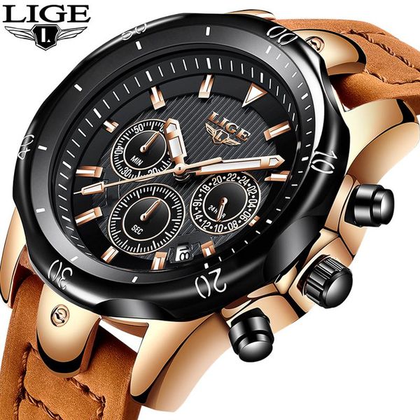 

wristwatches relogio masculino 2021 lige watches mens business fashion watch men military sport waterproof leather, Slivery;brown