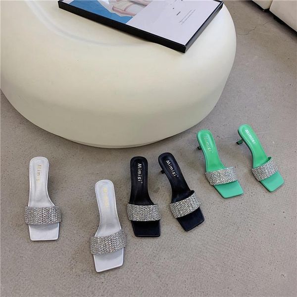 

slippers low shoes women summer thin heels luxury slides square toe heeled mules pantofle black sandals designer high 2021