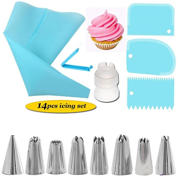 

14pcs/set fondant cake decorating tools kit baking accessories pastry nozzles spatula piping bags and tips set kitchen tool rolling pins & b
