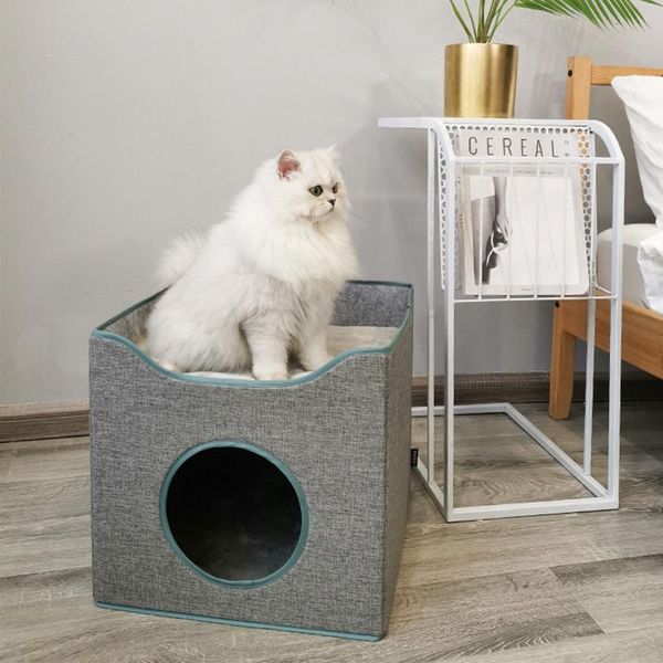 

cat beds & furniture detachable natural felt bed breathable pet cave dark gray house with cushion for pets cats accessories