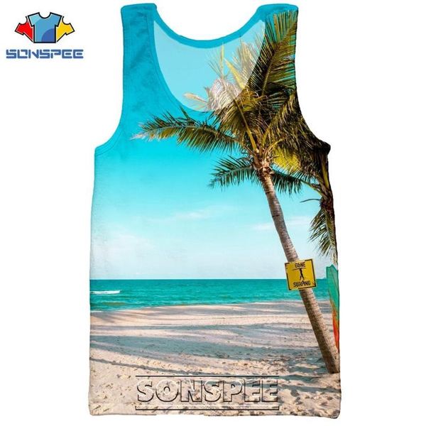 

men' tank sonspee 3d print palm tree summer beach sea casual fitness bodybuilding gym muscle men sleeveless vest shirt, White;black