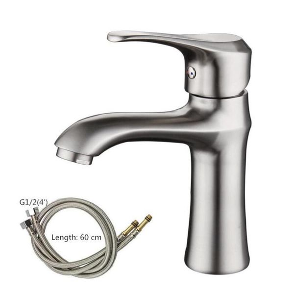 

stainless steel basin single holder faucet bathroom wash deck mounted and cold water mixing valve brushed tap sink faucets