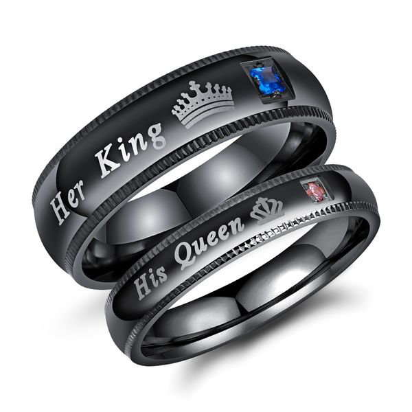 

couple rings stainless steel black rose gold plated her king his queen ring set for lovers men women titanium jewellery, Silver