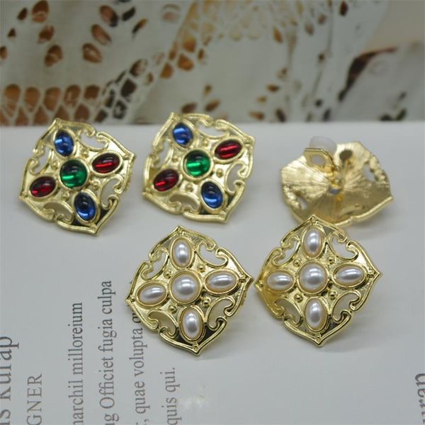 

stud colorful imitation pearl square earrings vintage style accessories brincos femme jewelry, Golden;silver
