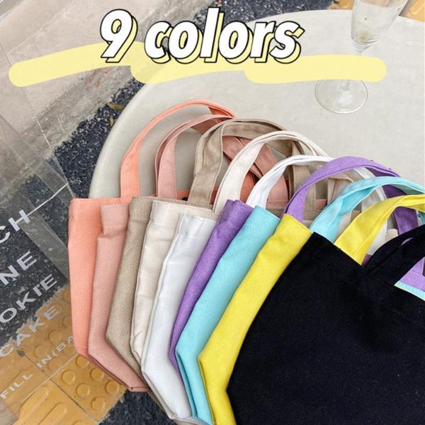 

portable small canvas shoulder bag for women simple girls student bento lunch candy colors cloth shopping handbags mini tote cross body