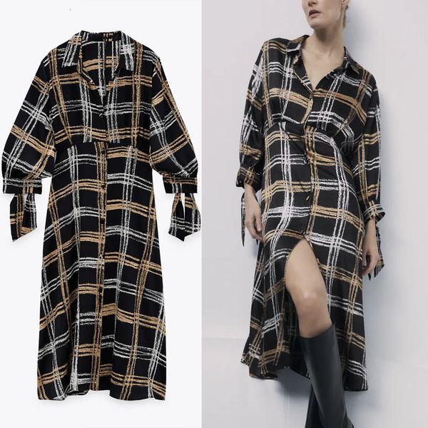 

dresses vintage plaid shirt women long sleeve bow cuffs office lady midi es female chic front button elegant vestido, Black;gray