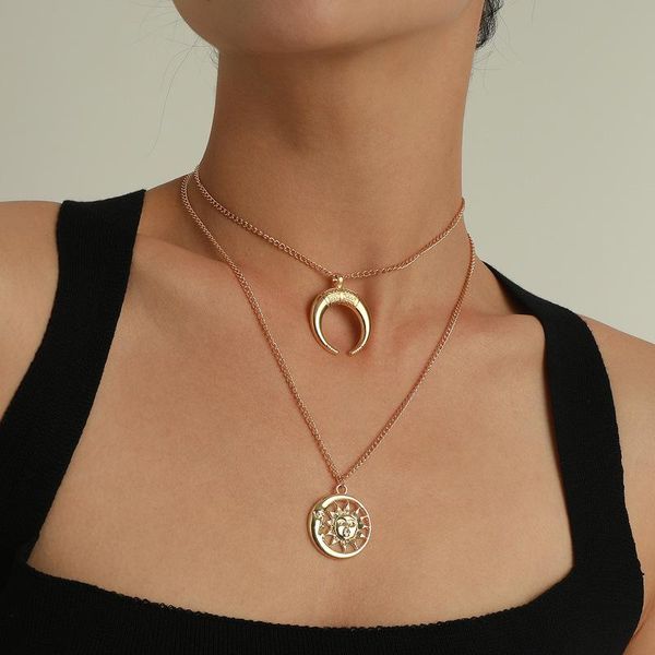 

pendant necklaces vintage boho multilayer moon sun choker chain necklace for women gold silver color collar party fashion jewelry gift