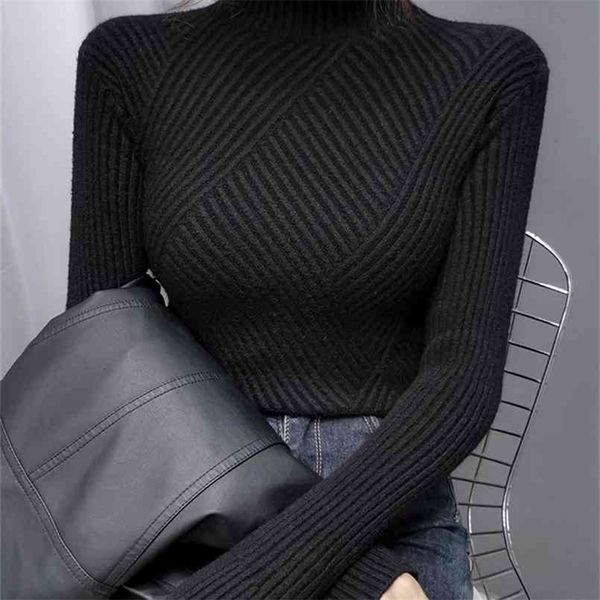 

thick warm women turtleneck winter sweaters and pullovers knit long sleeve cashmere sweater female jumper 210914, White;black