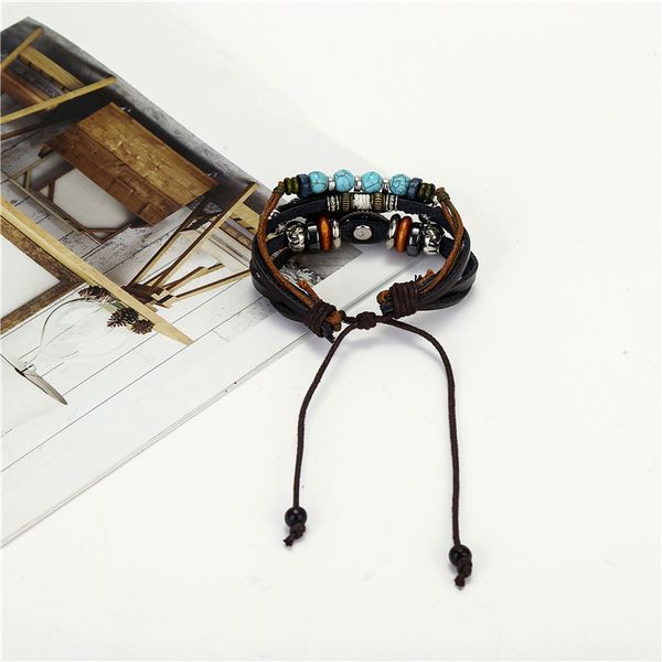 

design bracelet fashion leather pendant men's woven beaded, Golden;silver