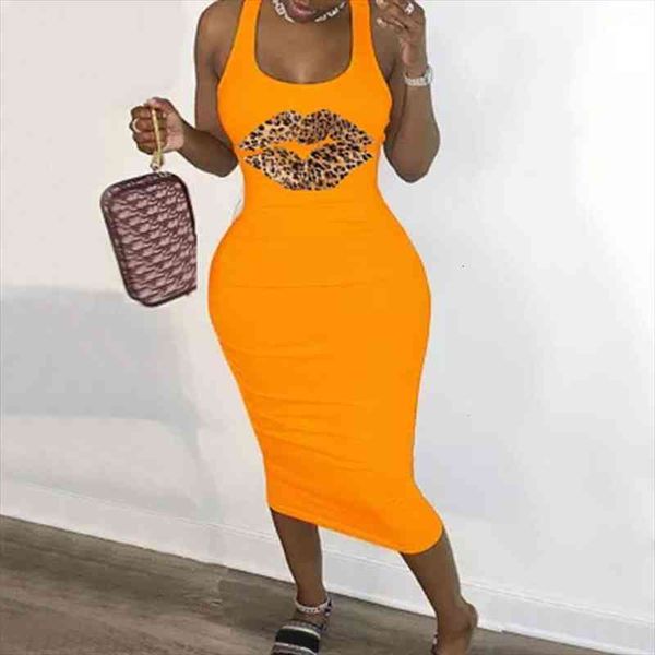 

summer fashion leopard lips sleeveless womens dress s-5xl plus size casual basic midi club bodycon tight dresses women, Black;gray