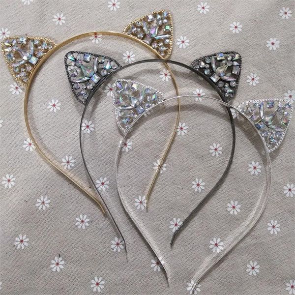 

hair clips & barrettes women girls crystal cat ears hoop headband alloy hairband adults children head ornaments, Golden;silver