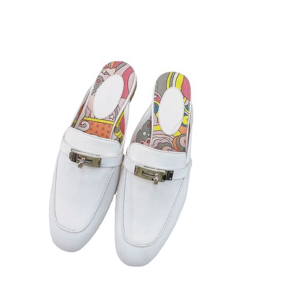 

slippers early spring 2021 new metal button single shoes square head low solid color daily blue doudou shoes flat heel single shoes zly {cat, Black