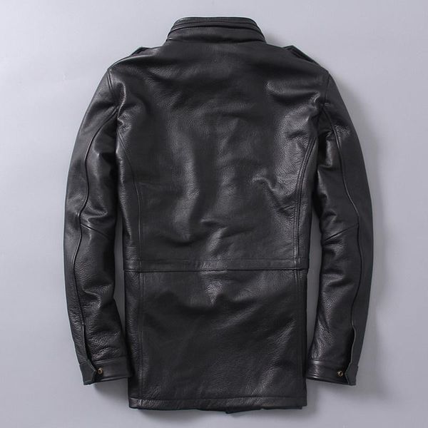 

men's leather & faux 2021 black men military m65 jacket plus size 5xl genuine thick cowhide long russian winter safari natural coat