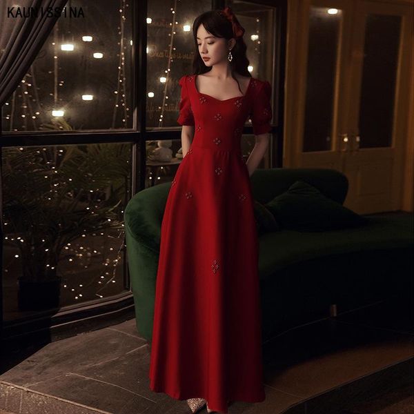 

party dresses kaunissina square collar evening long luxury gown a-line wine red for women vestidos elegantes, White;black