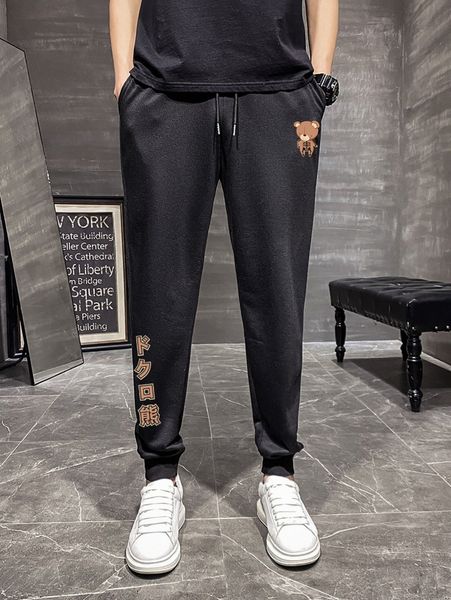 

romwe guys cartoon bear graphic drawstring sweatpants n4ek#, Black