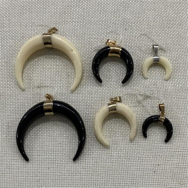 

charms 1pcs moon shape natural stone resin pendant gem healing necklace fashion crafts bracelet accessories gift, Bronze;silver